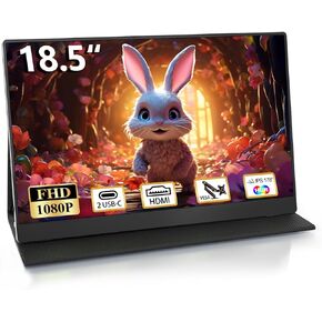 شاشة محمولة مقاس 18.5 بوصة لأجهزة الكمبيوتر المحمول، شاشة FHD 1080P 100% sRGB أثناء السفر لأجهزة الكمبيوتر المحمول، شاشة كمبيوتر محمول IPS مع VESA، شاشة خارجية USB-C HDR HDMI شاشة محمولة مع غطاء ذكي ومكبرات صوت in Kuwait