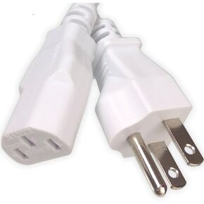 15Ft Extra Long White AC Power Cord Cable Pure Copper Wire Core in Retail Pack for Computer Plasma TV Printer Monitor AC Adapter