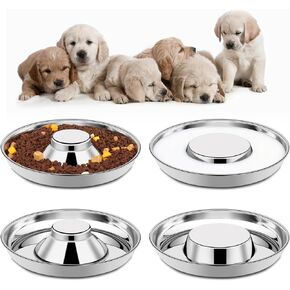 tchrules Stainless Steel Puppy Bowls, 4 Pack Dog Food and Water Bowl Set for Small Dogs Cats, Metal Puppy Feeding Bowls for Litter, Puppy Feeders for Multiple Puppies Kittens, Whelping Supplies
