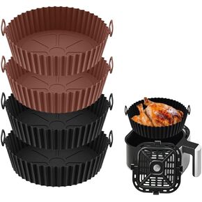 MATE&CO - Silicone Air Fryer Liners - Basket Liners - Reusable - Accessories - Baking Tray - Pack x4 Liners 5QT to 8QT