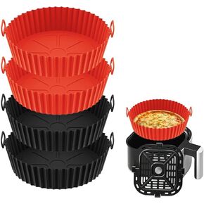 4 عبوات من بطانات السيليكون لمقلاة الهواء من أجل COSORI/Gourmia/PowerXL/InstantPot/Fabuletta/Philips Air Fryer. قابلة لإعادة الاستخدام. لمدة 5 إلى 8 كيو تي. (الوردي والرمادي)