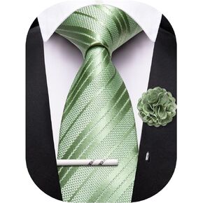 Men's Extra Long Neckties Plaid Stripe Skinny Tie with Cufflinks Brooch Clip Big and Tall for Formal Business