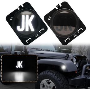 Side Marker Lights Compatible with Wrangler JK 2007-2018 Front Fender Full LED Lights,2024 NEW,Favorite of Off-Road Enthusiasts (Smoked Lens White Lights)