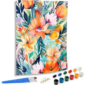 SKRYUIE Paint by Numbers Kit for Adults Beginner Flower, Acrylic Abstract Oil Painting by Numbers Kits with PaintBrushes Paintwork Art Crafts Canvas for Home Decor 16x20 inch