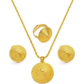 Ethiopian Jewelry for Women Set Ethiopian Eritrean Jewelry Set for Women Ethiopian Small Size Jewelry Sets Necklace Earrings Ring for Women Africa Wedding Party Gifts