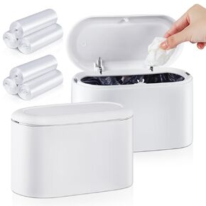 Layhit 2 Pcs Mini Trash Can 0.5 Gallon with Lid Small Garbage Can with 180 Counts Trash Bags Tiny Plastic Lint Bin Removable Desk Countertop Wastebaskets for Bathroom Office Kitchen Desk Coffee Table in Kuwait
