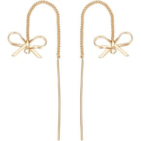 Beebeecraft 1 Box 10Pcs Bowknot Ear Threads 18K Gold Plated Brass Bowknot Chains Stud Earring Findings with Hole for DIY Earring Making