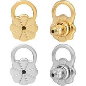 Earring Backs for Droopy Ears, JIACHARMED Locking Flower Earring Backs Replacements for Heavy Earrings Large Earring Backings for Studs 4pcs Tight Earring Lifter Backers for Diamond Studs,White Gold