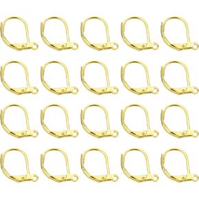 uxcell 20Pcs LeverBack Earring Hooks French Ear Wire LeverBack Earring Hook Clip DIY Earrings for Earrings Jewelry Making, Light Gold
