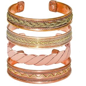 FASHIONZAADI Pure Copper Bracelet - Copper Cuffs For Women - Copper Jewelry - Copper Kada For Men - Tibetan Cuff - Copper Wrist Bracelet - Copper Bangle Bracelet - Set Of 4