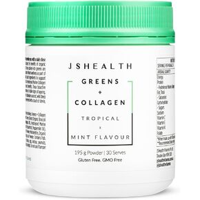 JSHealth Super Greens Powder - Greens & Collagen Powder - Superfood Powder with Marine Collagen Peptides, Vitamins & Veggies, 30 Servings