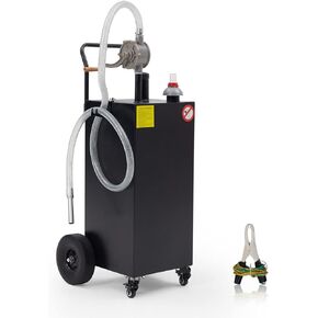 علبة غاز سعة 35 جالونًا مع مضخة نقل يدوية، وخزان تخزين الوقود، وحاوية وقود ديزل بنزين بأربعة عجلات لسيارة ATV، وجزازات السيارات، والجرارات، والدراجات النارية (أسود) in Kuwait