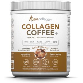 Peptide Powder with Premium Columbian Coffee; Grass-Fed; Keto Friendly, MCT Coconut Oil Powder, Soy Free, Gluten Free, Sugar Free, 40mg Caffeine/SVG; Salted Caramel 25 Servings