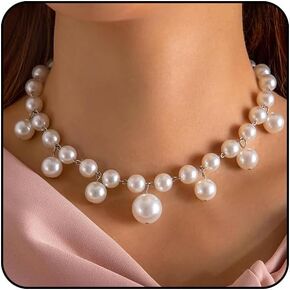 Gold Chunky Necklace Big Pearl Choker Necklaces for Women Silver Chunky Necklace Pearl Statemen Necklace Chunky Necklace Bride Wedding Jewelry