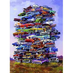 TDC Games Classic Car Puzzle Fabulous 50s Junkpile by Dale Klee, 1000 Piece Jigsaw Puzzle for Kids and Adults, 26.75 x 19.25 inches Educational Puzzles, Difficult and Challenging Classic Car Puzzle