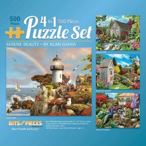 Bits and Pieces – 4-in-1 Multi-Pack 500 Piece Jigsaw Puzzles for Adults – Jigsaw Puzzle Set Bundle by Artist Bigelow Illustrations, Completed Puzzle Size: 16" x 20"