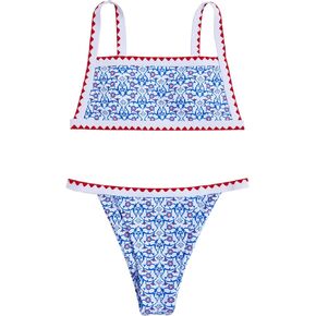 SOLY HUX Women's Swimsuits Floral Micro Bikini High Cut Thong Two Piece Sets Summer Bathing Suit