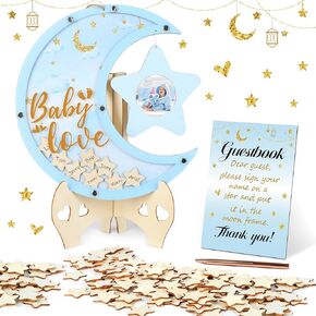 Baby Shower Guest Book Alternatives Moon Guest Book for Baby Shower Guest Book Frame with Star Baby Shower Decorations Guest Book Alternative for Wedding Boys Girls Birthday Party Keepsake(Brown)