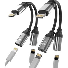 Headphone Adapter for Iphone Dual Lightning(2pack)Adaptador Para Apple Splitter Audio and Charge Earphone 2 in 1 Dongle Jack Charger Earbud Cable Compatible for Phone 13 12 11 Pro Mini Xs 7 X Xr 8Plus