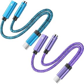 USB Type C to 3.5mm Female Headphone Jack Adapter, [2-Pack] 2-in-1 USB C to Aux Audio Dongle Cable with 60W Fast Charging for iPhone 15 Pro Max, Samsung Galaxy S24 S23 S22 S21 S20 A15, Pixel 8 Pro 7a