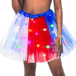 Light Up Women's Tutu Red White Blue Tutu Skirt LED Glowing Tutu Skirt for Women and Girls Independence Day