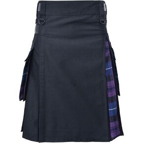 Modern Utility Kilts-Men's Plus Size Scottish Hybrid Black Cotton & Acrylic Wool Tartan Utility Kilts with Leather Straps in Saudi Arabia