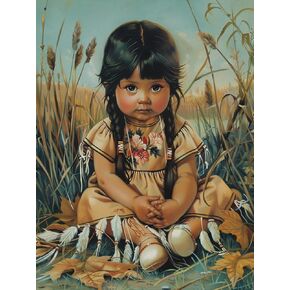 5D Diamond Art Painting Kits for Adults American Native Indian Little Girl Portrait Full Square Drill Diamond Art Accessory Cross Stitch Cute Angel Gems for Wall Decoration Gift 30x40cm/12x16inch