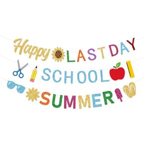 Happy Last Day of School Banner Hello Summer Banner Summer Pool Party Decorations with Colorful Glittery Popsicle Banner Party Decorations for the Home Indoor Outdoor Mantel Fireplace