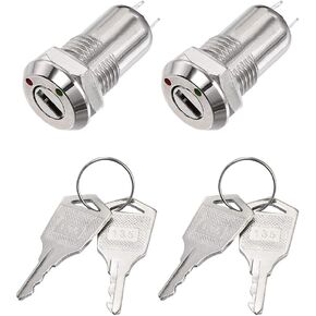 uxcell 2Pcs 12mm 2 Positions Key Locking Push Button Switch with Keys NO-OFF