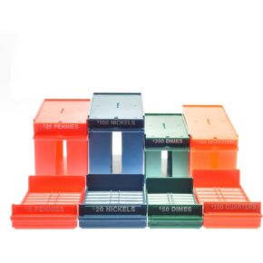 مجموعة صندوق تخزين العملات المعدنية الملفوفة وصينية نادكس مكونة من 8 قطع | 4 صناديق تخزين عملات معدنية ملفوفة عالية السعة وقابلة للقفل و4 صواني عملات ملفوفة in Kuwait