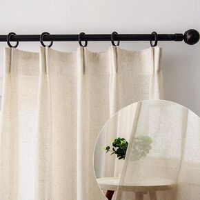 Pinch Pleated Sheer Curtains 108 Inches Long 2 Panels Set Tailored Pleats Drapes Privacy Window Treatments Modern Farmhouse Decor Rustic | Ivory White Blend Linen