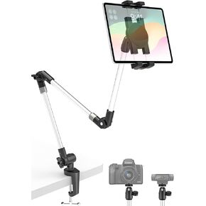 Flexible Tablet Stand Holder for Bed, 35in Aluminum Long Arm iPad Camera Mount for Desk, Free Adjustment Webcam Stand with 1/4" Screw for iPad Pro 12.9 Air Mini, Switch, iPhone, 4-13" Devices