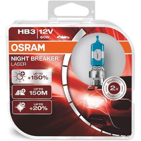 OSRAM NIGHT BREAKER LASER HB3/9005, next generation, 150% more brightness, halogen headlamp, 9005NL-HCB, 12V, passenger car, duo box (2 lamps)