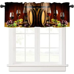 Red Rose Flowers and Wine Kitchen Curtains Valance, Red Wine with Rose and Glass Rod Pocket Window Valance, for Bedroom Living Room Kitchen Cafe 1 Panels W54xL18in