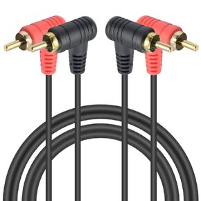 Duttek 90 Degree RCA Cable 3Ft/1M, Dual Right Angled Male to Male RCA Cable Gold Plated Port, RCA Audio Cable for Amplifiers, DVDs, CD Players, TV Sets 1 Pack