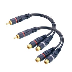 RCA Splitter, 2 Pcs RCA 1 Male to 2 Female Audio Cord Speaker Y Adapter Splitter Cable, 8.5 Inches Gold Plated Dual RCA Female Adapter for Subwoofer, Home Theater