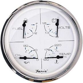 FARIA BEEDE 33864 Chesapeake Stainless Steel Multifunction Fuel Level/Oil PSI (80 PSI)/Water Temp (100-250°F)/Voltmeter (10-16 VDC) - 5, White