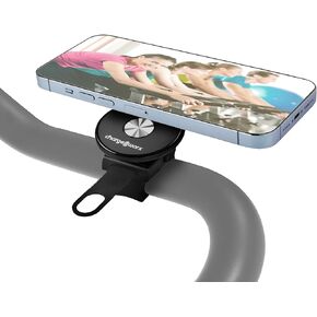 Magnetic Phone Mount, Magsafe Compatible, for at Home or Gym Equipment, Fitness, Indoor Cycling, Treadmill, Strollers, Adjustable Handle Bar Strap