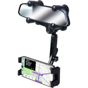Large Rearview Mirror Phone Holder, The New car Mobile Phone Holder for Car 360°Rotatable and Retractable，Upgraded Four Corners Fixed Anti-Shake Multifunctional Design for All Phones