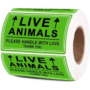 Live Animals Please Handle with Love Stickers 2 X 3 Inch - Fluorescent Fragile Shipping Label Stickers for Pet Crate Shipping and Packing 250 Pcs