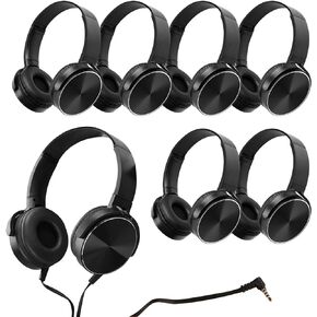 12 Pack Classroom Headphones Bulk,Student Comfortable Swivel Earphones for Library, School, Airplane, HQ Stereo Sound Headphones for Online Learning and Travel(009 Black Headphones)