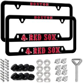 License Plate Frame,2-Pack Cool & Cute Stainless Steel License Plate Frames for US Vehicles, License Plate Holder Rust-Resistant, A Gift for Someone Special in Your Life. (Black-Red sox) in Saudi Arabia
