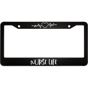 Nurse Life Aluminum Alloy License Plate Frame Electrocardiogram White Love Heart Polyline Applicable to US Standard Car Metal Front Car Tag Frame Cover Holder for Women Men(1 Pack)