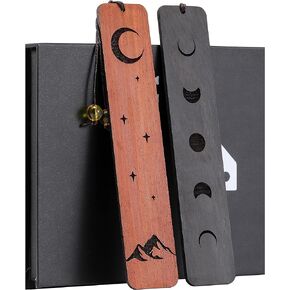 Bookmark, Bookmarks for Men, Handmade Wooden Bookmarks, Homemars Moon Design Wood Book Marks 2 Pieces, Graduation Gifts, Teacher Gifts, Retirement Gifts, Mother's Day Gifts, Christmas, Valentines Day
