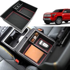 2024 Tacoma Center Console Organizer for Toyota Tacoma All Trims, Durable ABS Plastic &Anti-slip Rubber 2024 Tacoma Console Armrest Tray Insert 2024 Tacoma TRD Accessories (A Style-Black Mats)