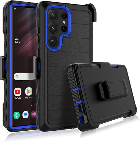 Njjex Rugged Case for Samsung Galaxy S23 Ultra, for Galaxy S23 Ultra Case with Belt Clip Holster, Full Body Protector Heavy Duty Shockproof Locking Swivel Holster Kickstand Hard Phone Cover [Black] in Kuwait
