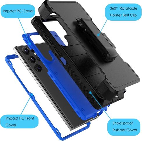 Njjex Rugged Case for Samsung Galaxy S23 Ultra, for Galaxy S23 Ultra Case with Belt Clip Holster, Full Body Protector Heavy Duty Shockproof Locking Swivel Holster Kickstand Hard Phone Cover [Black] in Kuwait