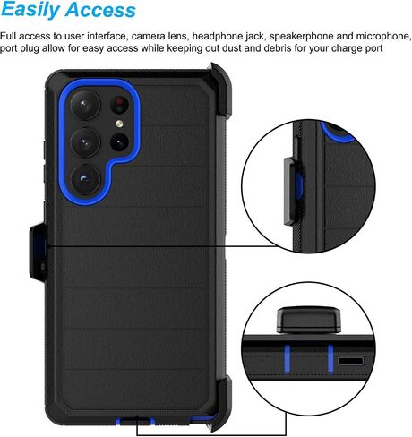 Njjex Rugged Case for Samsung Galaxy S23 Ultra, for Galaxy S23 Ultra Case with Belt Clip Holster, Full Body Protector Heavy Duty Shockproof Locking Swivel Holster Kickstand Hard Phone Cover [Black] in Kuwait