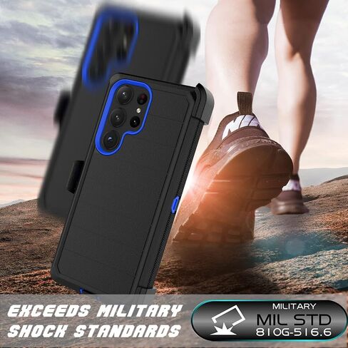 Njjex Rugged Case for Samsung Galaxy S23 Ultra, for Galaxy S23 Ultra Case with Belt Clip Holster, Full Body Protector Heavy Duty Shockproof Locking Swivel Holster Kickstand Hard Phone Cover [Black] in Kuwait
