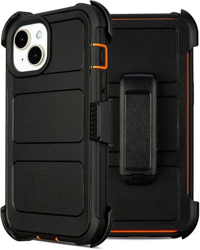 for Defender Phone Case iPhone 15 Case with Belt Clip, for Shockproof iPhone 15 Case Heavy Duty Rugged, 2 Layers of Sturdy for iPhone 15 Cases, Military-Grade Cover for iPhone 15 Case Black & Orange in Kuwait